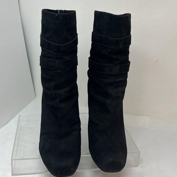 Michael Kors Sz 9 Parker Black Suede Leather Wedge Heel Exposed Zip Ankle Boots - Picture 5 of 13